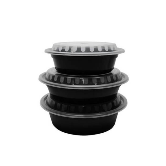 PP Black Round Food Containers w/ Lids