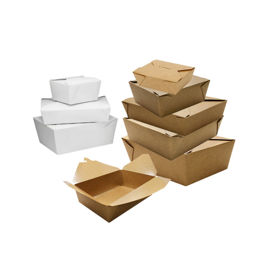 Kraft & White Fold-To-Go Take-Out Boxes